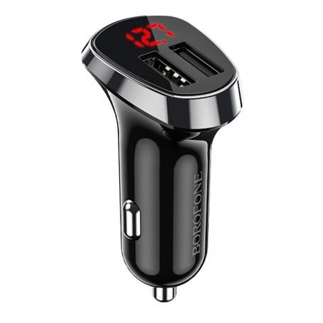 Borofone BZ15 Noir Auspicious Chargeur Allume-Cigare 4.8A - 2 Ports USB 2.4A