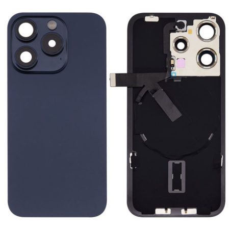 Vitre Arrière Bleue iPhone 15 Pro - Plaque Métal - NFC - Magsafe - Nappe Flash