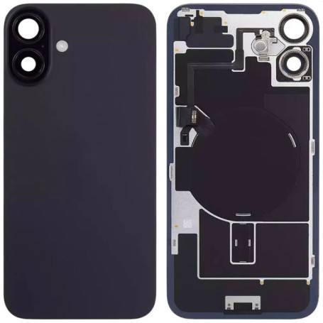Vitre Arrière Noire iPhone 16 Avec Plaque Métal - NFC - Magsafe - Nappe Flash