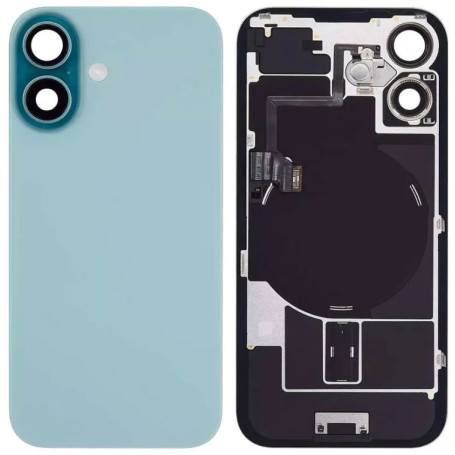 Vitre Arrière Sarcelle iPhone 16 Avec Plaque Métal - NFC - Magsafe - Nappe Flash