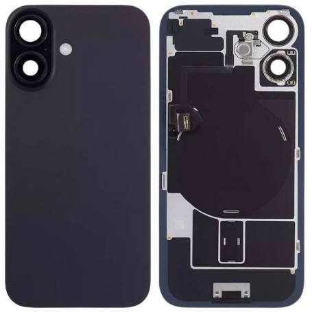 Vitre Arrière Noire iPhone 16 Plus - Plaque Métal - NFC - Magsafe - Nappe Flash