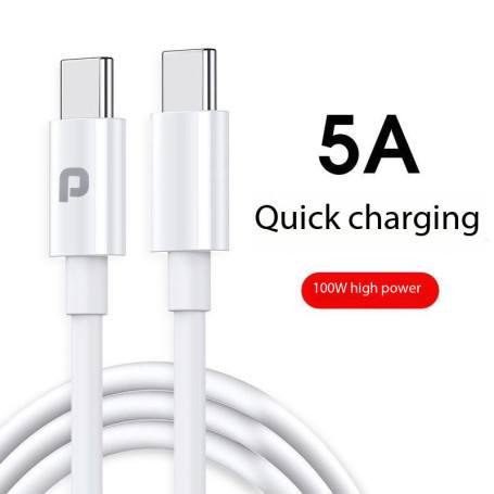 Promobile Câble Type-C vers Type-C TPE 100W (2m) Blanc (Packaging Souple)