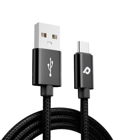 Promobile Câble USB Type-A vers USB Type C Nylon (1m) Noir (Packaging Souple)