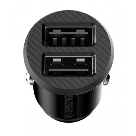 Mini chargeur allume-cigare carbone USB 4.8A Noir - 2 Ports - 5V - Safari P4