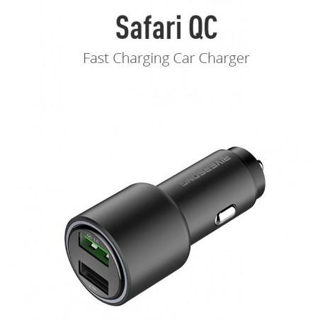 Chargeur allume-cigare métal USB 4.8A Noir - 2 Ports - PD-QC3.0 - Safari QC