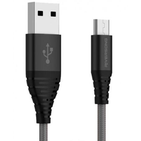 Riversong Câble Micro USB Noir Alpha S Nylon Charge Rapide 2.4A Charge/ Sync 1M
