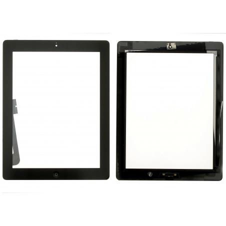 Vitre tactile noire prémontée avec bouton home, support caméra et adhésif iPad