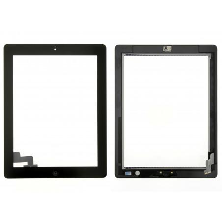 Vitre tactile noire prémontée avec bouton home, support caméra et adhésif iPad