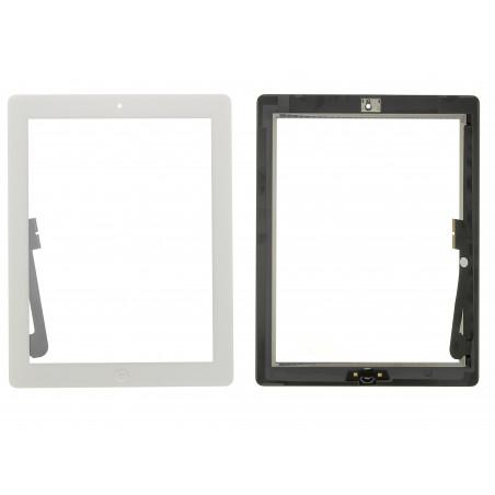 Vitre tactile blanche prémontée avec bouton home, support caméra et adhésif iPa