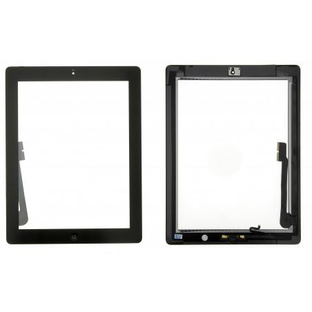 Vitre tactile noire prémontée avec bouton home, support caméra et adhésif iPad