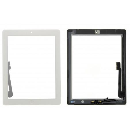 Vitre tactile blanche prémontée avec bouton home, support caméra et adhésif iPa